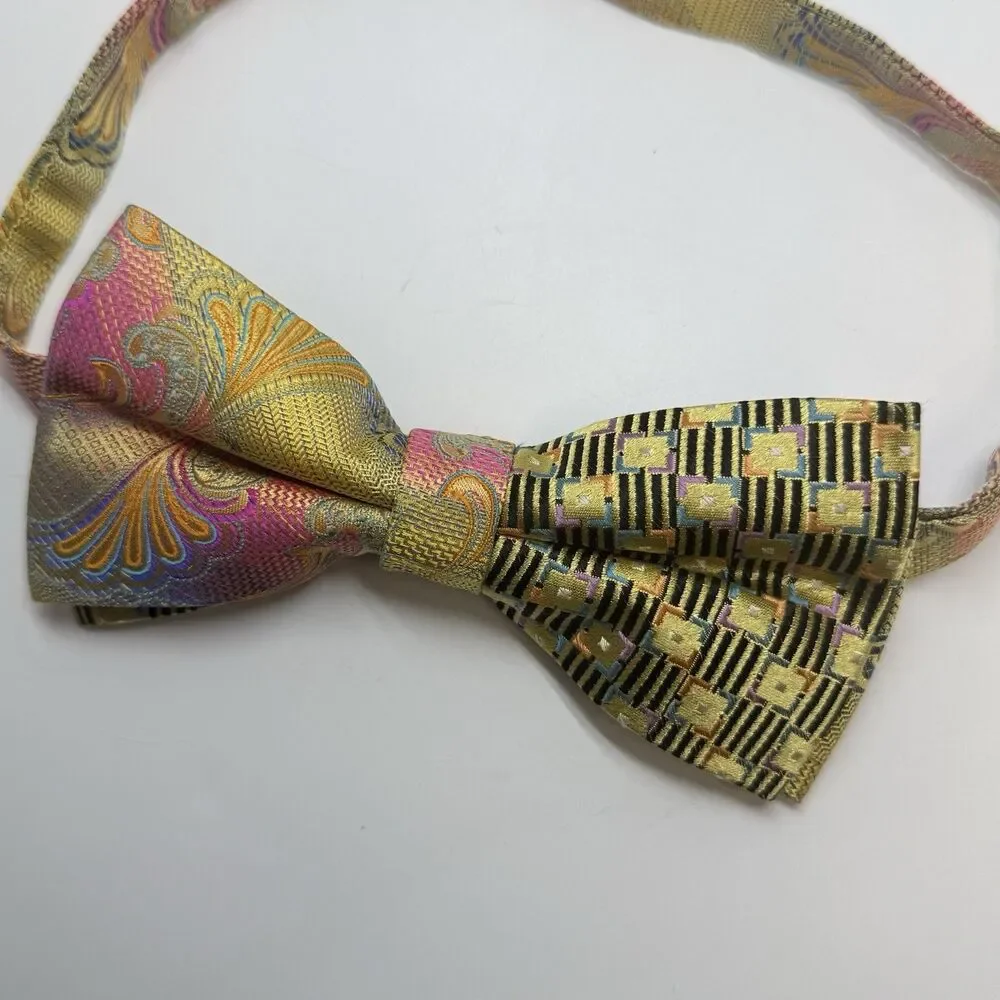 Robert Lewis Bright Colored Mixed Print 100% Silk Pre-Tied Adjustable Bow Tie